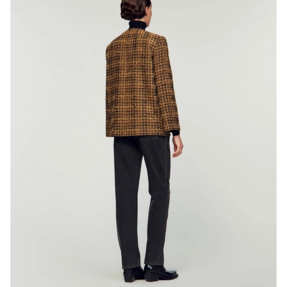 Sandro Women's Tweed Blazer in Brown and Black Size  EU 40 / Size 8 - Picture 5 of 12